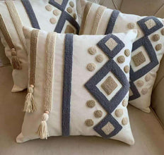 Boho Cotton Woven Pillowcases 45x45cm | Tufted Tassel Cushion Cover for Sofa Decor — Kenya · WIMU Kitchen