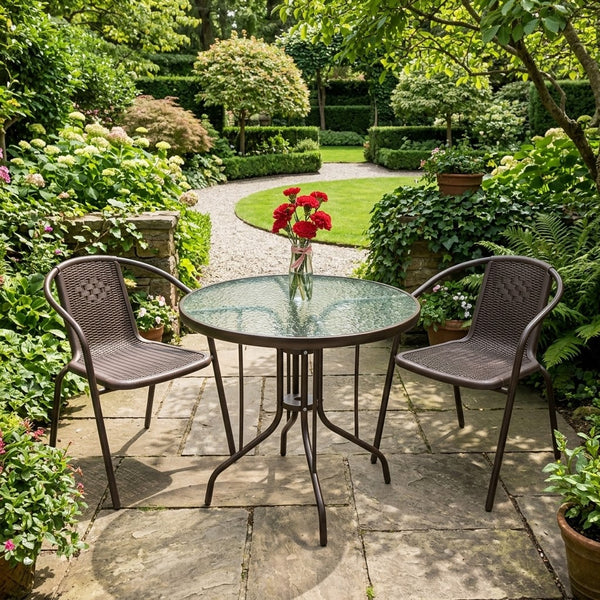 Round Outdoor Patio Dining Table with Textured Tempered Glass Top, 60cm — WIMU Kitchen Nairobi — Kenya · WIMU Kitchen Nairobi