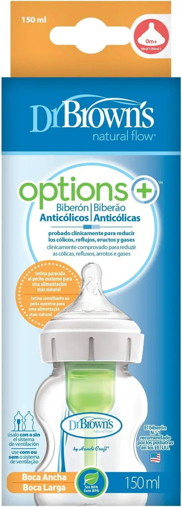 Dr. Brown's Options+ Anti-Colic Baby Bottle, 150ml, Transparent, BPA Free, Vented, Wide Mouth, from 0 months — Kenya · WIMU Kitchen Nairobi