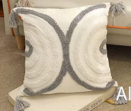 Boho Cotton Woven Pillowcases 45x45cm | Tufted Tassel Cushion Cover for Sofa Decor — Kenya · WIMU Kitchen