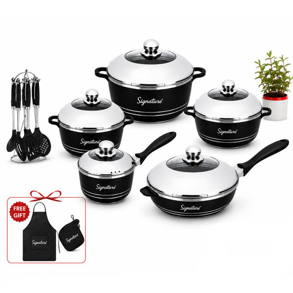Signature Imperial 21pcs Nonstick Cookware Set with Free Gift – 20/24/28cm Casseroles, 28cm Fry Pan, 16cm Saucepan — WIMU Kitchen Nairobi — Kenya · WIMU Kitchen Nairobi
