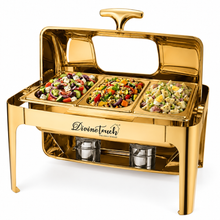 Divine Touch 9L Stainless Steel Gold Rectangle Rolltop Chafing Dish with Visual Window — Kenya · WIMU Kitchen
