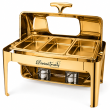 Divine Touch 9L Stainless Steel Gold Rectangle Rolltop Chafing Dish with Visual Window — Kenya · WIMU Kitchen