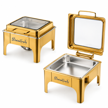 Divine Touch 6L Stainless Steel Gold Square Hydraulic Chafing Dish with Visible Glass — Kenya · WIMU Kitchen