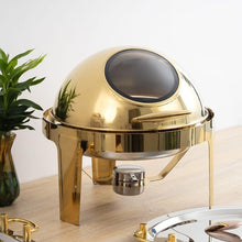 Executive Gold Round Roll Top Chafing Dish Set 6 Litre Stainless Steel with Stay Open Lid for Buffet Serving — Kenya · WIMU Kitchen