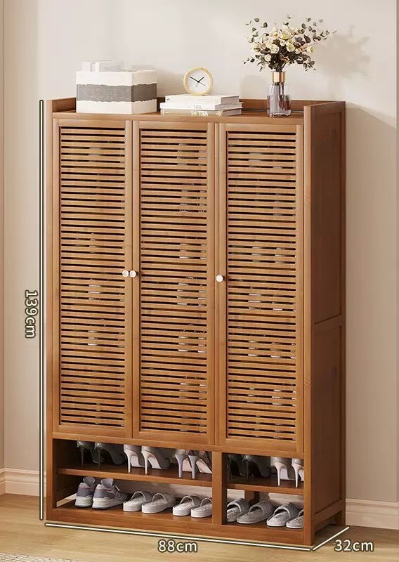 10 Tier Bamboo Shoe Cabinet with 3 Slatted Doors, 139 x 88 x 32cm — WIMU Kitchen Nairobi — Kenya · WIMU Kitchen Nairobi