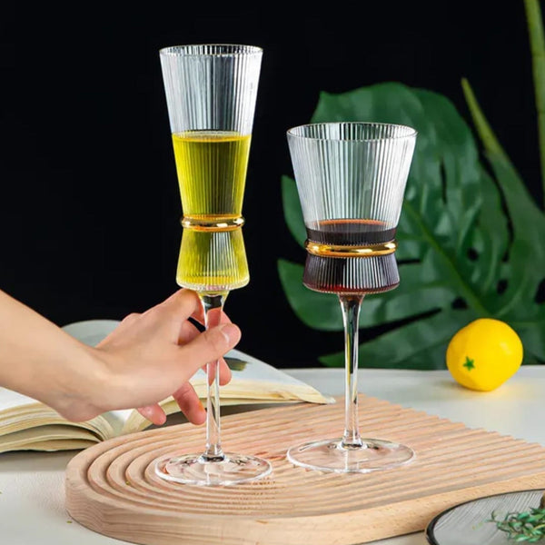 Luxury Style Ribbed Wine Glasses Lead-free Crystal Glass Gold Belt Striped Goblets Champagne Glasses 6pcs — Kenya · WIMU Kitchen Nairobi