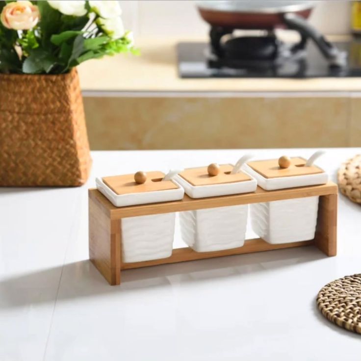 3-Piece Ceramic Spice Canister Set with Bamboo Stand — buy in Kenya at WIMU Kitchen Nairobi · M-Pesa accepted
