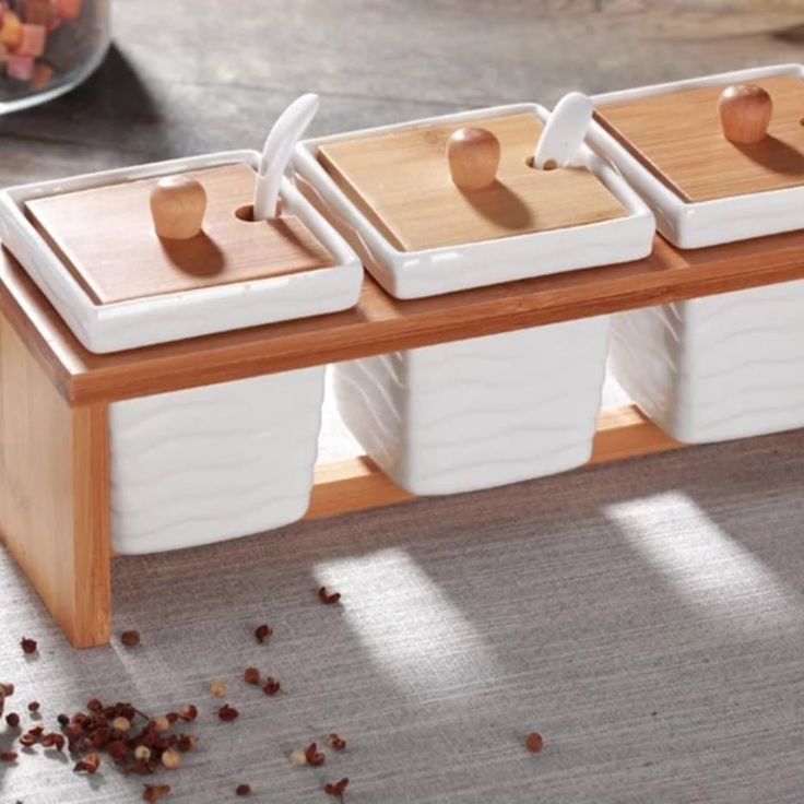3-Piece Ceramic Spice Canister Set with Bamboo Stand — buy in Kenya at WIMU Kitchen Nairobi · M-Pesa accepted
