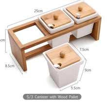 3-Piece Ceramic Spice Canister Set with Bamboo Stand — Kenya · WIMU Kitchen