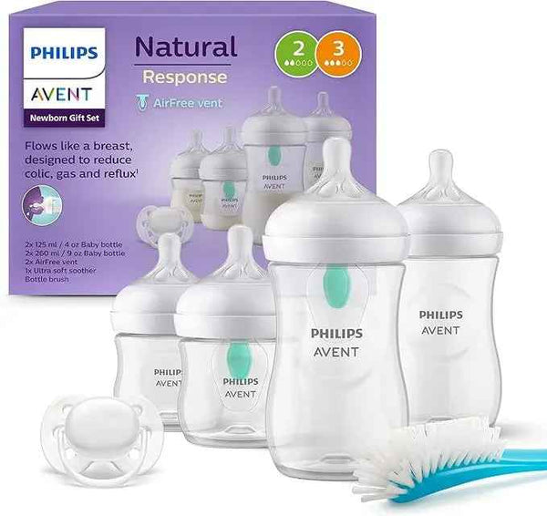 Philips Avent AirFree Vent Baby Bottle Newborn Gift Set - 4 Baby Milk Bottles with Air-Free Vent, Ultra-Soft Pacifier and Bottle Brush, Babies Aged 0-12 Months+ (Model SCD657/11) — Kenya · WIMU Kitchen Nairobi