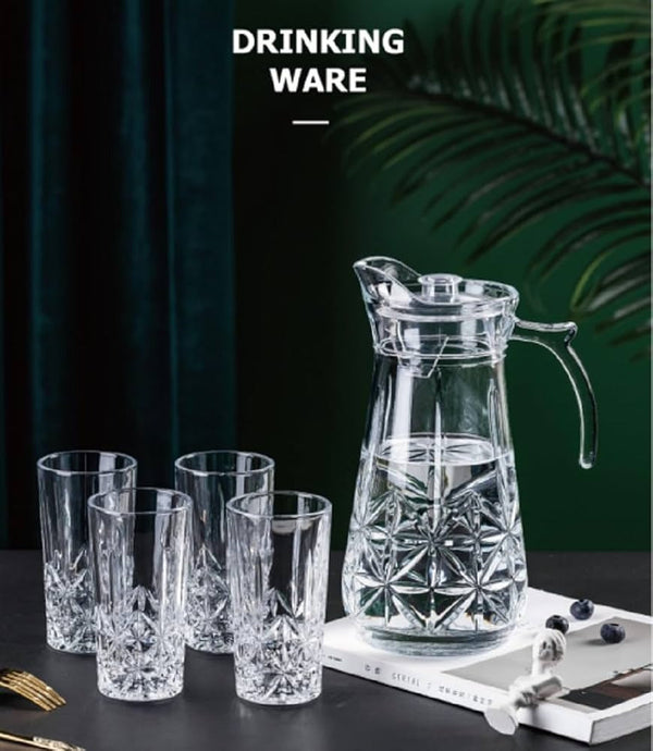 Elegant Crystle Pitcher Drinkware Set w 6 Highball Tumblers, Beautiful Jug with Lid, Handle & Spout for Chilled Beverage Homemade Juice, Iced Tea or Water (7 pc set) — Kenya · WIMU Kitchen Nairobi