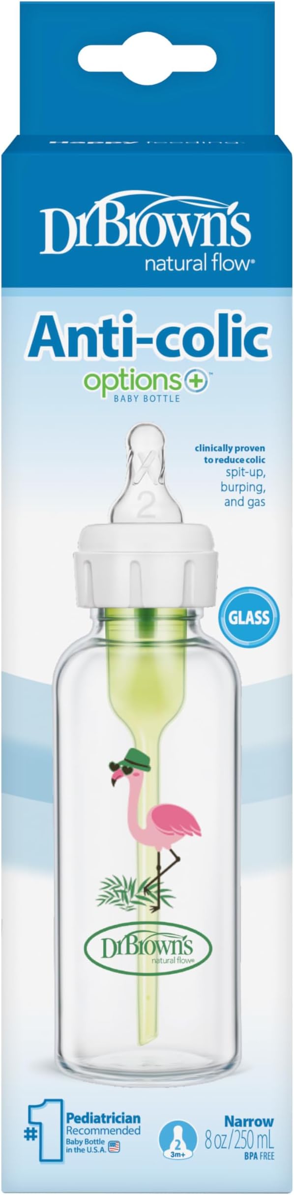 Dr Browns Narrow Neck Options and Feeding Glass Bottle with Flamingo Deco with L2 — Kenya · WIMU Kitchen Nairobi