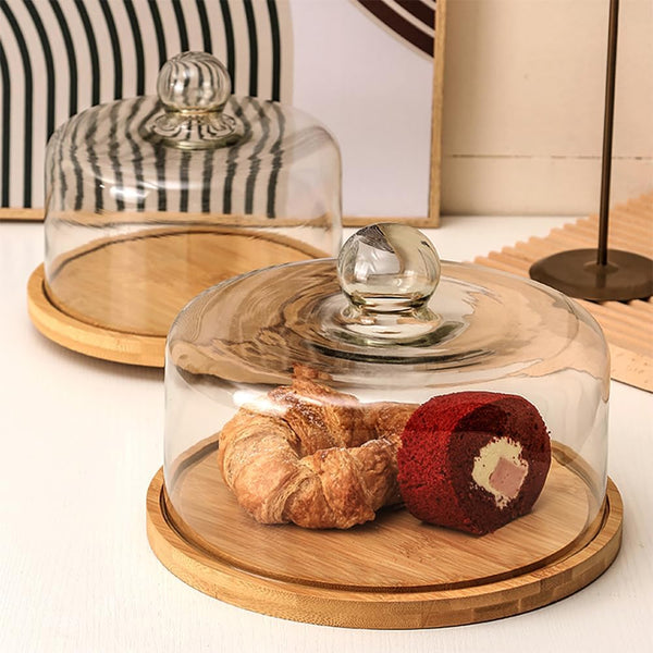 Wooden Cake Stand with Dome Lid Glass Dome with Wooden Base Wooden Dessert Tray Cake Plate Square Round Cupcake Plate with Lid Salad Bowl Snack Tray Serving Plate — WIMU Kitchen Nairobi — Kenya · WIMU Kitchen Nairobi