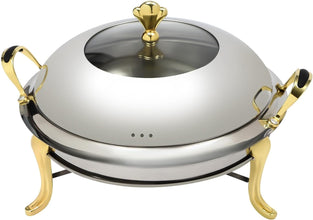 Round Chafing Dish Stainless Steel Buffet Chafer, Food Warmer Set with a 26cm/10.24in Pot, Lid — Kenya · WIMU Kitchen