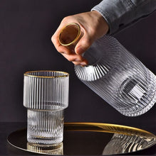 6Pc Ribbed glasses with gold rim and decanter (view 2) — Kenya · WIMU Kitchen