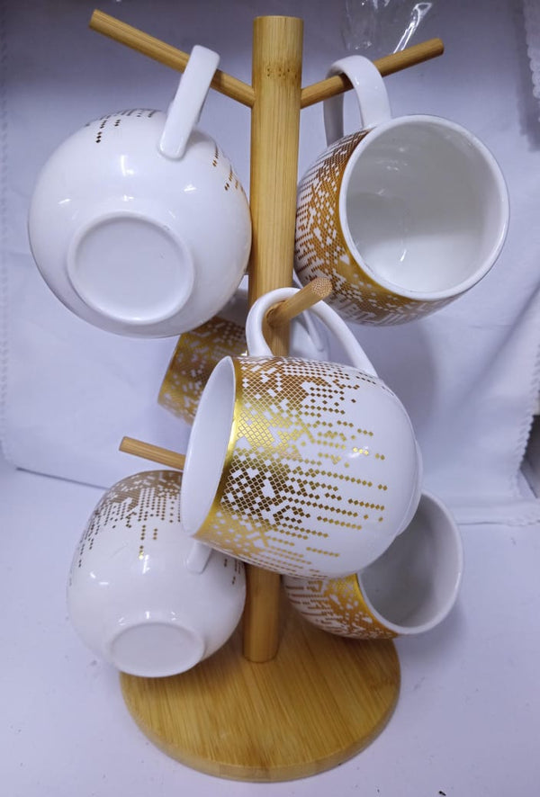 6pc Gold Dot Cup With bamboo stand — Kenya · WIMU Kitchen Nairobi
