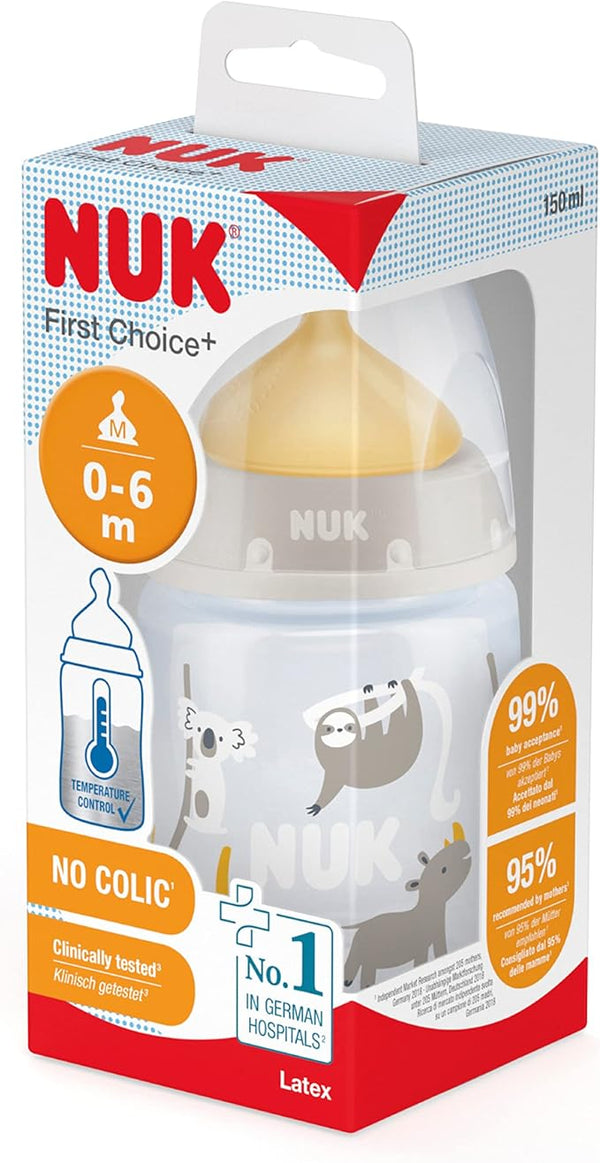 NUK First Choice+ Baby Bottle | 0-6 Months | Temperature Control | Anti Colic Vent | 150 ml | BPA-Free | Latex Teat — Kenya · WIMU Kitchen Nairobi