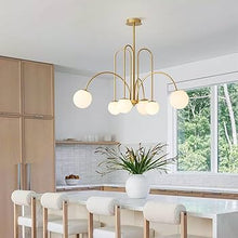Brass Arch Globe Chandelier / Opal Bubble Ceiling Light — Kenya · WIMU Kitchen