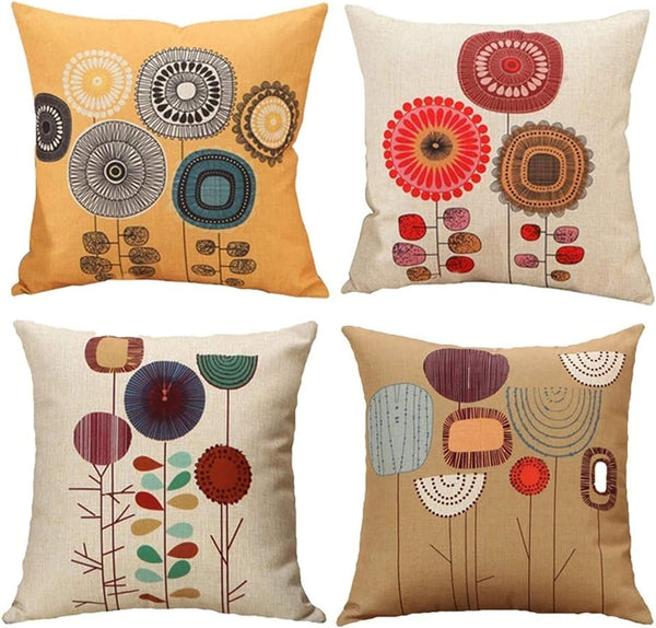 Cushion Cover, Set of 4 Cartoon Flowers Pattern Cotton and Linen Pillowcase Square House Sofa Cover 45 x 45 cm — Kenya · WIMU Kitchen Nairobi
