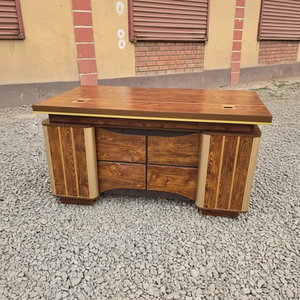Executive Office Desk Model 2039 in Dark Brown with Gold Trim and Cable Ports — WIMU Kitchen Nairobi — Kenya · WIMU Kitchen Nairobi