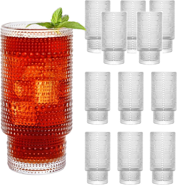 Vintage Tall Drinking Glasses Set of 6,Hobnail Highball Glasses,Romantic Embossed Cocktail Glasses Glass Coffee Glassware Set for Water,Juice,Soda — Kenya · WIMU Kitchen Nairobi