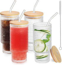 Set of 4 Cocktail Glasses, 350 ml Polka Dot Long Drink Glasses with Lid, Iced Coffee Glasses with 4 Straws / 1 Brush for Water, Cocktails, Juice, Transparent — Kenya · WIMU Kitchen