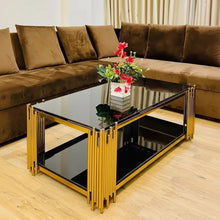 Glass Coffee Table with Gold Metal Frame - 10mm Black Tempered Glass Two-Tier Table — WIMU Kitchen Nairobi — Kenya · WIMU Kitchen