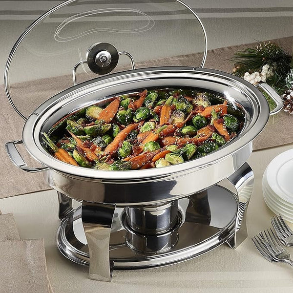Oval Stainless Steel Chafing Dish with Glass Lid and Holder — Kenya · WIMU Kitchen Nairobi