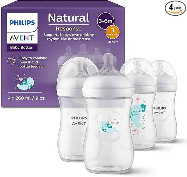 Philips Avent Natural Response Baby Gift Set, 4 Natural Response Baby Bottles 260 ml with T3 (1 m+ Teats), SCY903/61 — Kenya · WIMU Kitchen Nairobi