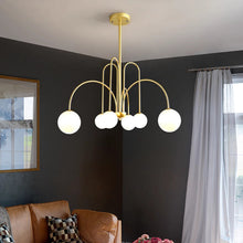 Brass Arch Globe Chandelier / Opal Bubble Ceiling Light — Kenya · WIMU Kitchen