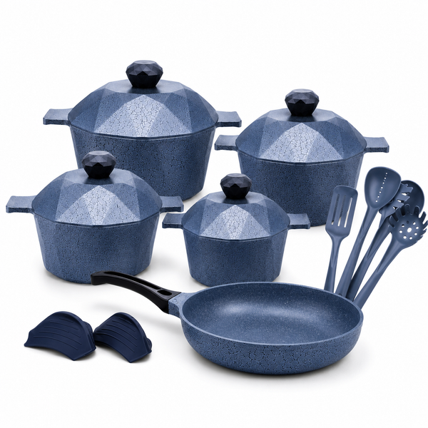 Signature 15-Piece Die-Cast Aluminium Cookware Set – Blue Grey Stone Finish (20-30cm) — WIMU Kitchen Nairobi — Kenya · WIMU Kitchen Nairobi