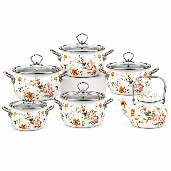 Signature 12pcs Original Enamel Cookware Set with Kettle – 2.05L to 6.8L Casseroles, 2.5L Kettle — WIMU Kitchen Nairobi — Kenya · WIMU Kitchen Nairobi