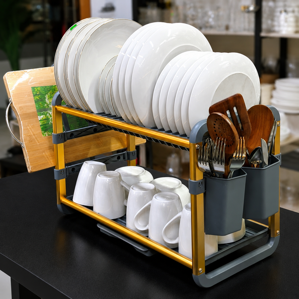 Heavy-Duty Aluminium 2-Tier Dish Drying Rack with Drain Tray — WIMU Kitchen Nairobi — Kenya · WIMU Kitchen Nairobi