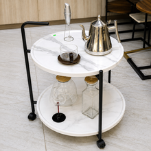 Round 2-Tier Serving Trolley – Rolling Kitchen & Bar Cart (50cm, Wood-Grain or Marble-Look) — Kenya · WIMU Kitchen