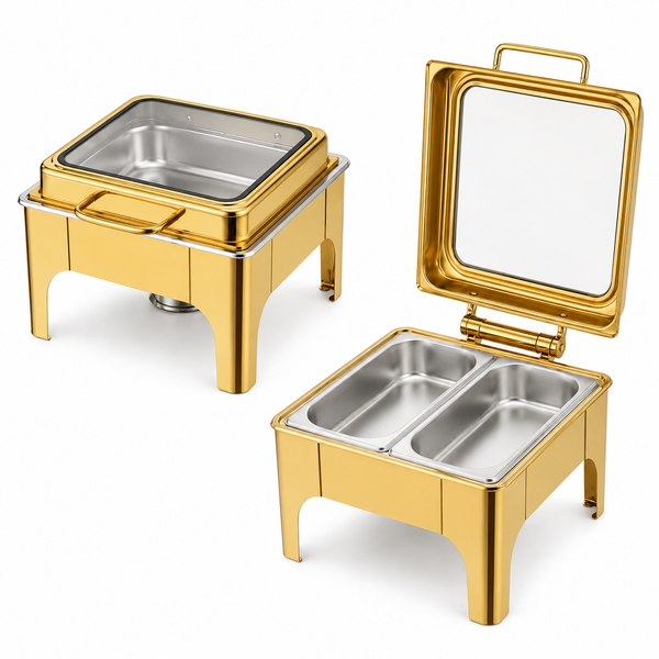 Divine Touch Double 6L Square Hydraulic Chafing Dish with Visible Glass Lid — Kenya · WIMU Kitchen Nairobi