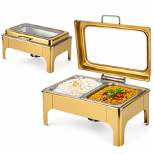 Divine Touch Double 9 Ltr Stainless Steel Rectangle Hydraulic Chafing Dish with Visible Glass Lid — Kenya · WIMU Kitchen