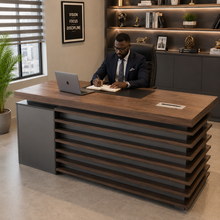 1.4 Metre Walnut Office Desk L111 with Black Tempered Glass Inlay and Cable Grommet — WIMU Kitchen Nairobi — Kenya · WIMU Kitchen