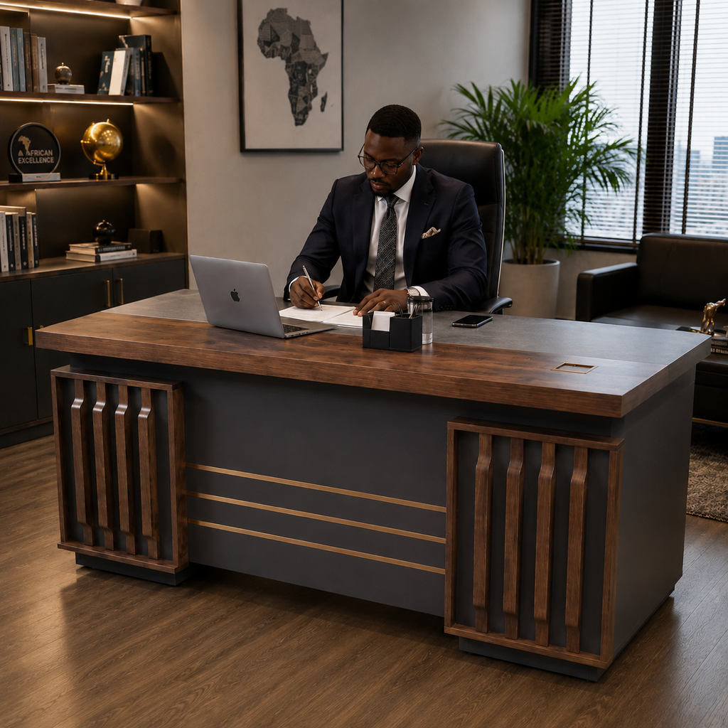 1.4 Metre Two-Tone Office Desk XS-9 with Gold Accents and Power Grommet — WIMU Kitchen Nairobi — buy in Kenya at WIMU Kitchen Nairobi · M-Pesa accepted