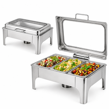 Divine Touch Triple 9L Stainless Steel Rectangular Hydraulic Chafing Dish with Visible Glass Lid — Kenya · WIMU Kitchen
