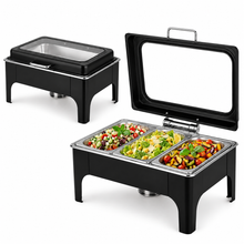 Divine Touch Triple 9L Stainless Steel Rectangular Hydraulic Chafing Dish with Visible Glass Lid — Kenya · WIMU Kitchen