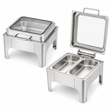 Divine Touch Double 6L Square Hydraulic Chafing Dish with Visible Glass Lid — Kenya · WIMU Kitchen