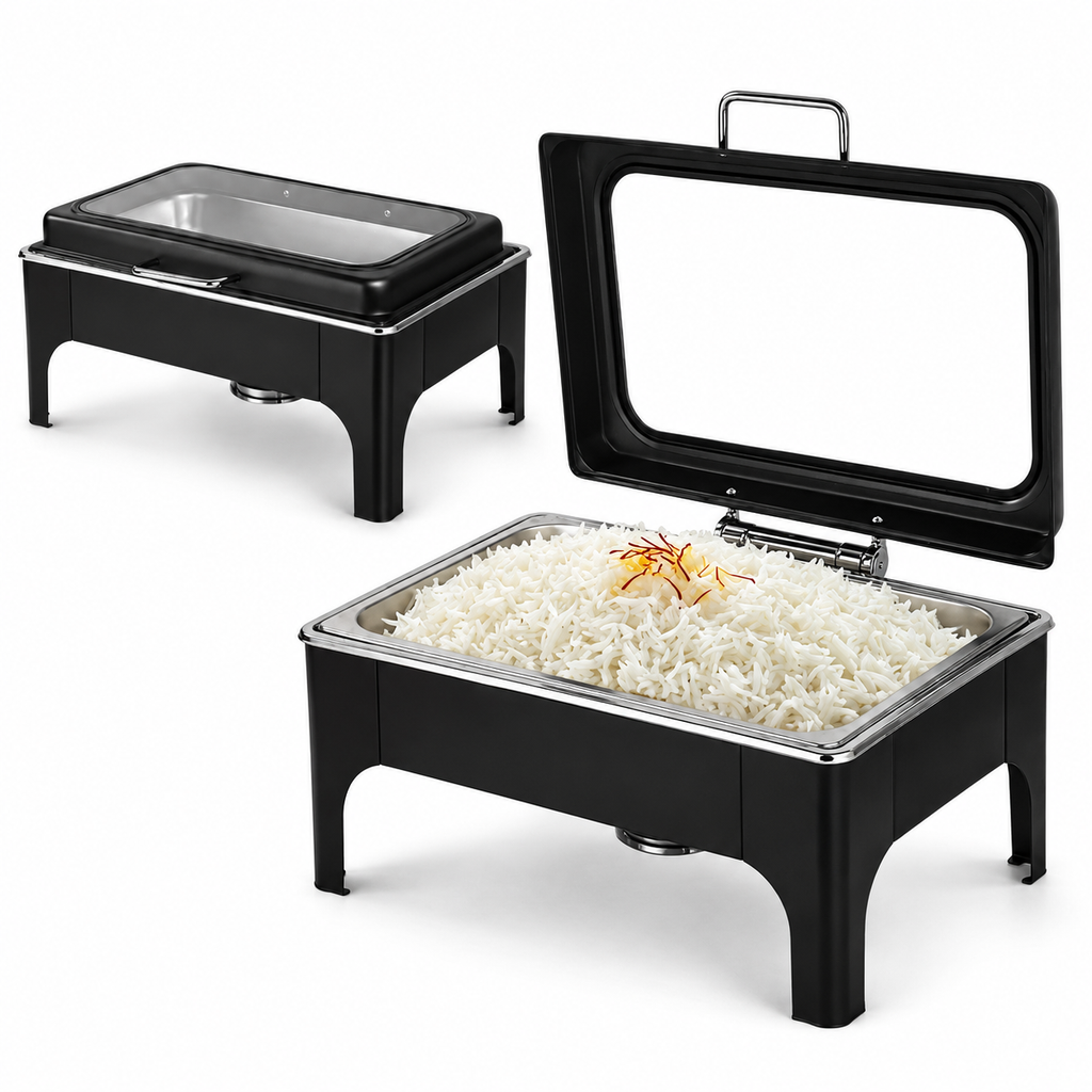 Divine Touch 9L Stainless Steel Silver Rectangle Hydraulic Chafing Dish with Visible Glass — buy in Kenya at WIMU Kitchen Nairobi · M-Pesa accepted
