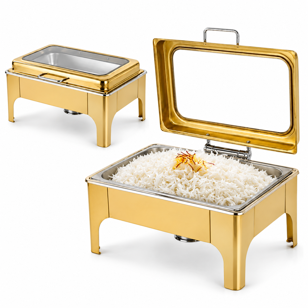 Divine Touch 9L Stainless Steel Silver Rectangle Hydraulic Chafing Dish with Visible Glass — buy in Kenya at WIMU Kitchen Nairobi · M-Pesa accepted
