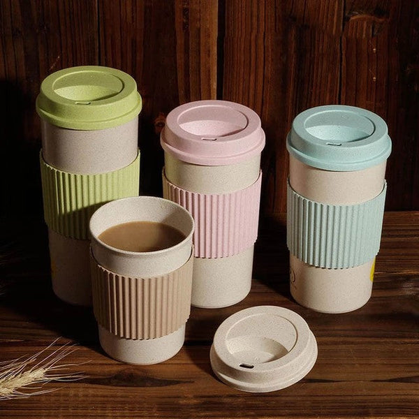Re-usable 350ml Wheat Straw Travel Coffee Mugs Cup with Lid and Stir Easy to Go Portable Mug for Outdoor Camping Hiking Picnic — Kenya · WIMU Kitchen Nairobi