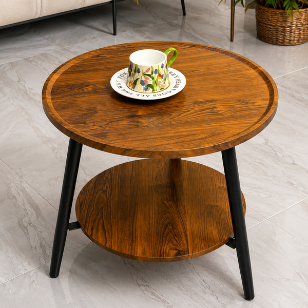 Round Coffee Table with Shelf — Wood-Grain Finish & Steel Frame — WIMU Kitchen Nairobi — Kenya · WIMU Kitchen Nairobi