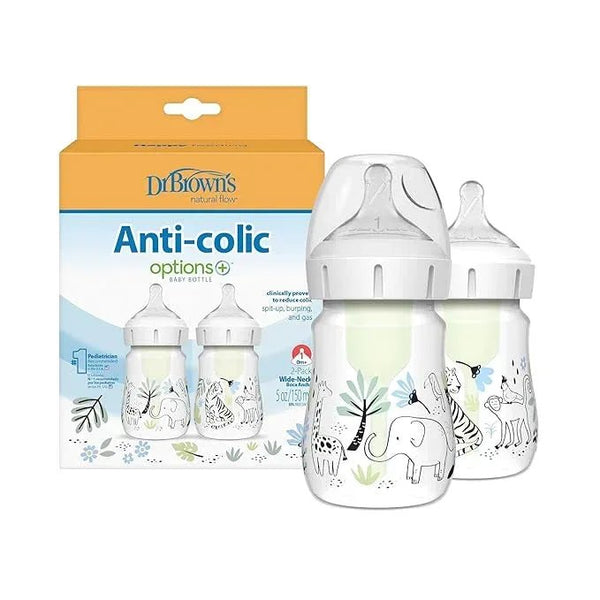Dr. Brown's Anti-Colic Options+ Wide-Neck Baby Bottle Designer Edition Bottles, Woodland Decos, 5 oz/150 mL, Level 1 Nipple, 0m+, 2-Pack — Kenya · WIMU Kitchen Nairobi