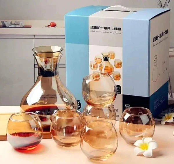 Round decanter + 6 glasses set — Kenya · WIMU Kitchen Nairobi