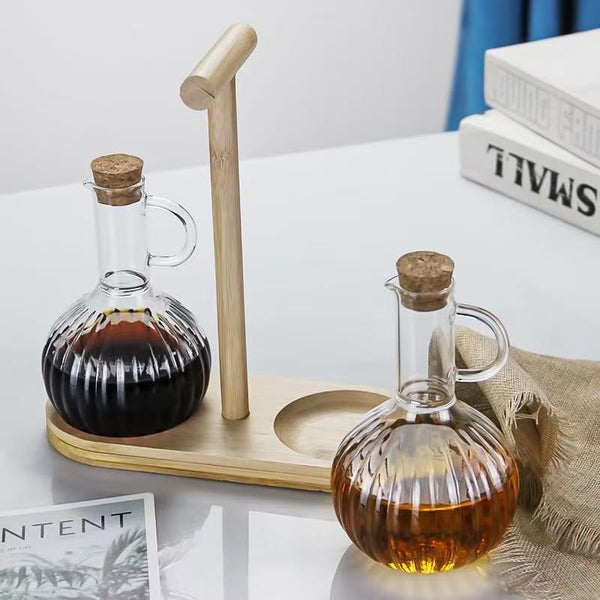 Glass Oil Dispenser Set with Wooden Stand — WIMU Kitchen Nairobi — Kenya · WIMU Kitchen Nairobi