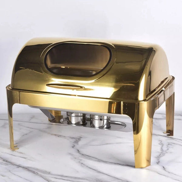 Signature 6L Gold Rolltop Chafing Dish with Glass Window – Elegant Buffet Food Warmer — Kenya · WIMU Kitchen Nairobi